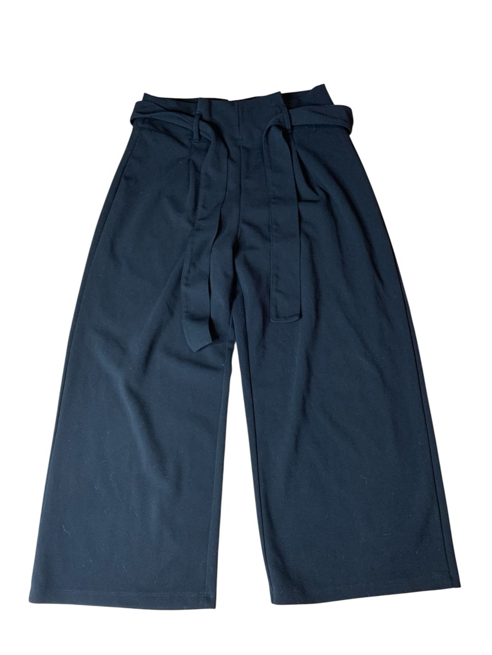 Black Wide Leg Paperbag Culotte Pants Cropped Flowy Belted Medium